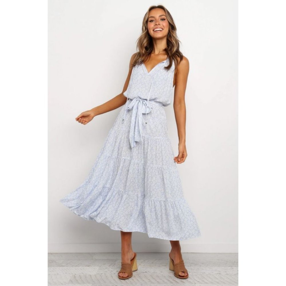 Petal + Pup Blue and White Floral Maxi Dress | Size M